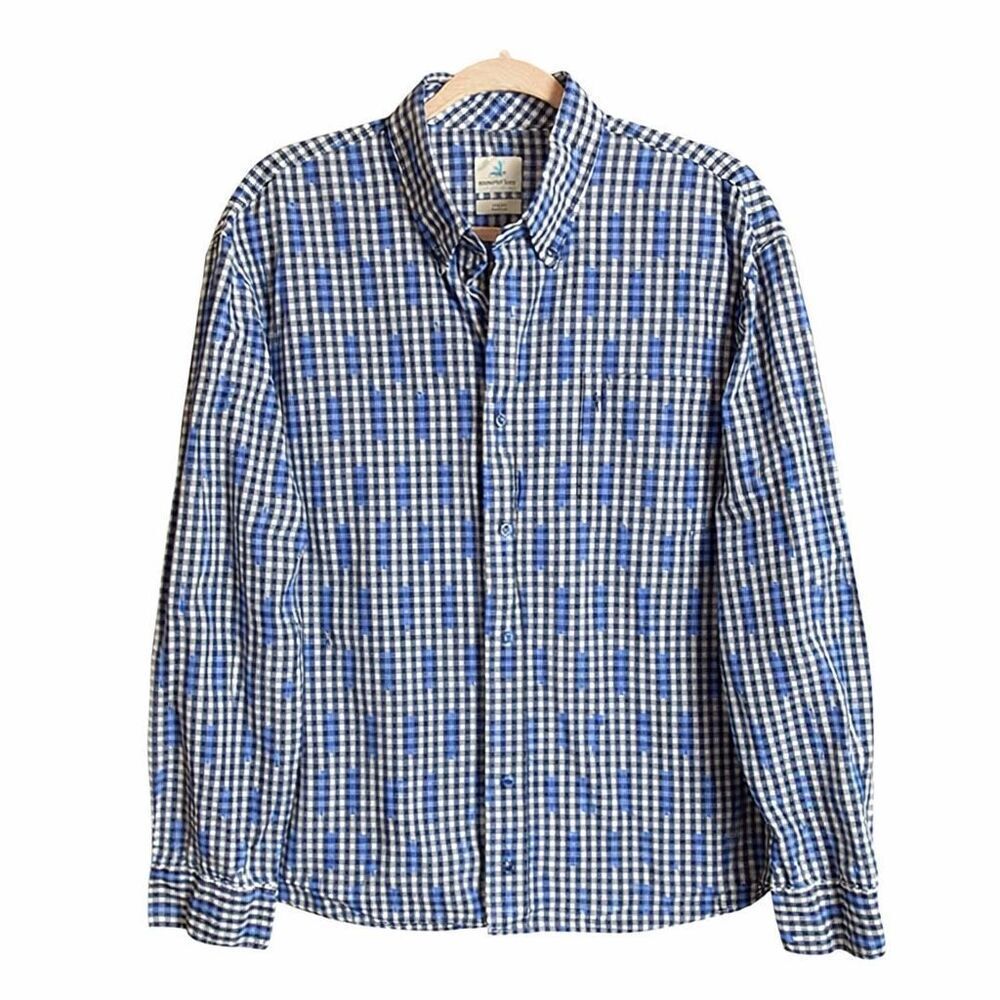 Johnnie-O Hangin’ Out Gingham Check Button Down Shirt Mens XL Blue White